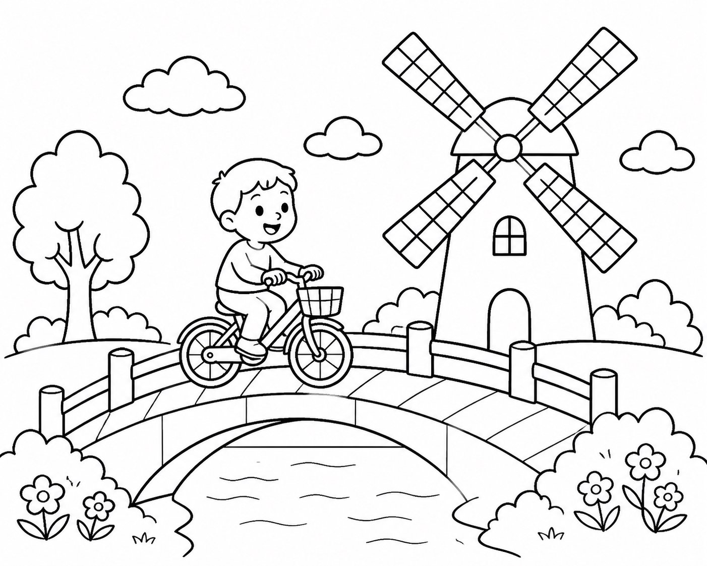 自転車が風車橋を通る