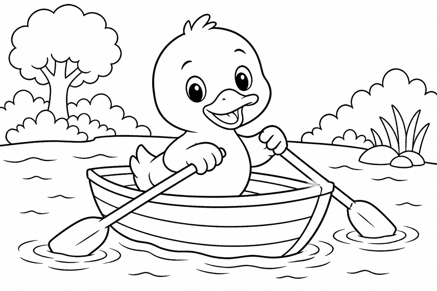 Das kleine Entchen rudert ein Boot