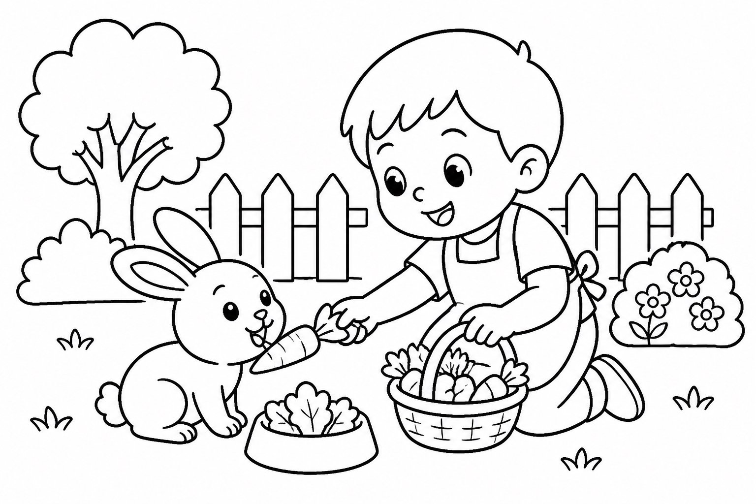 小朋友照料小兔