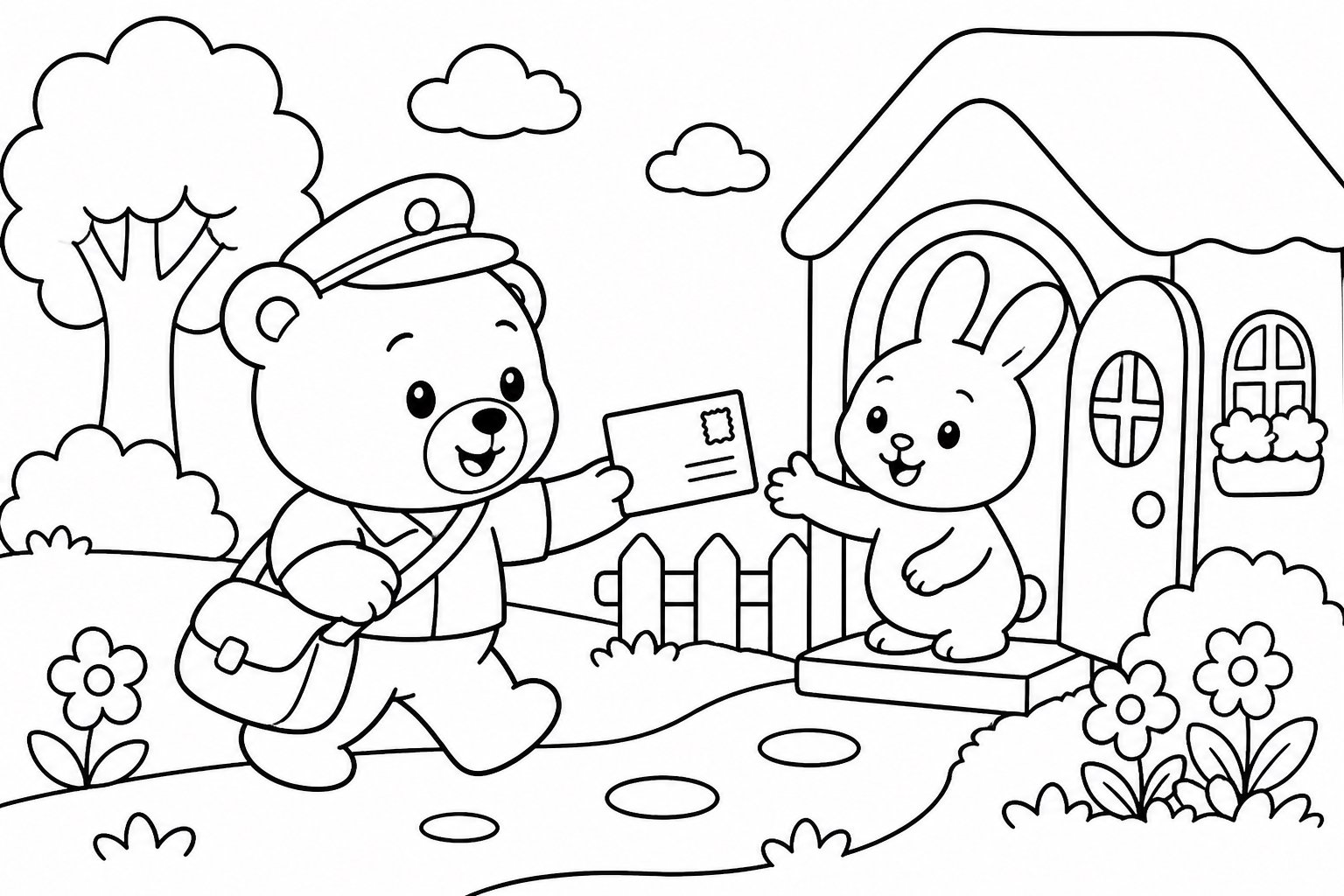 Filhote de urso entregando cartões-postais