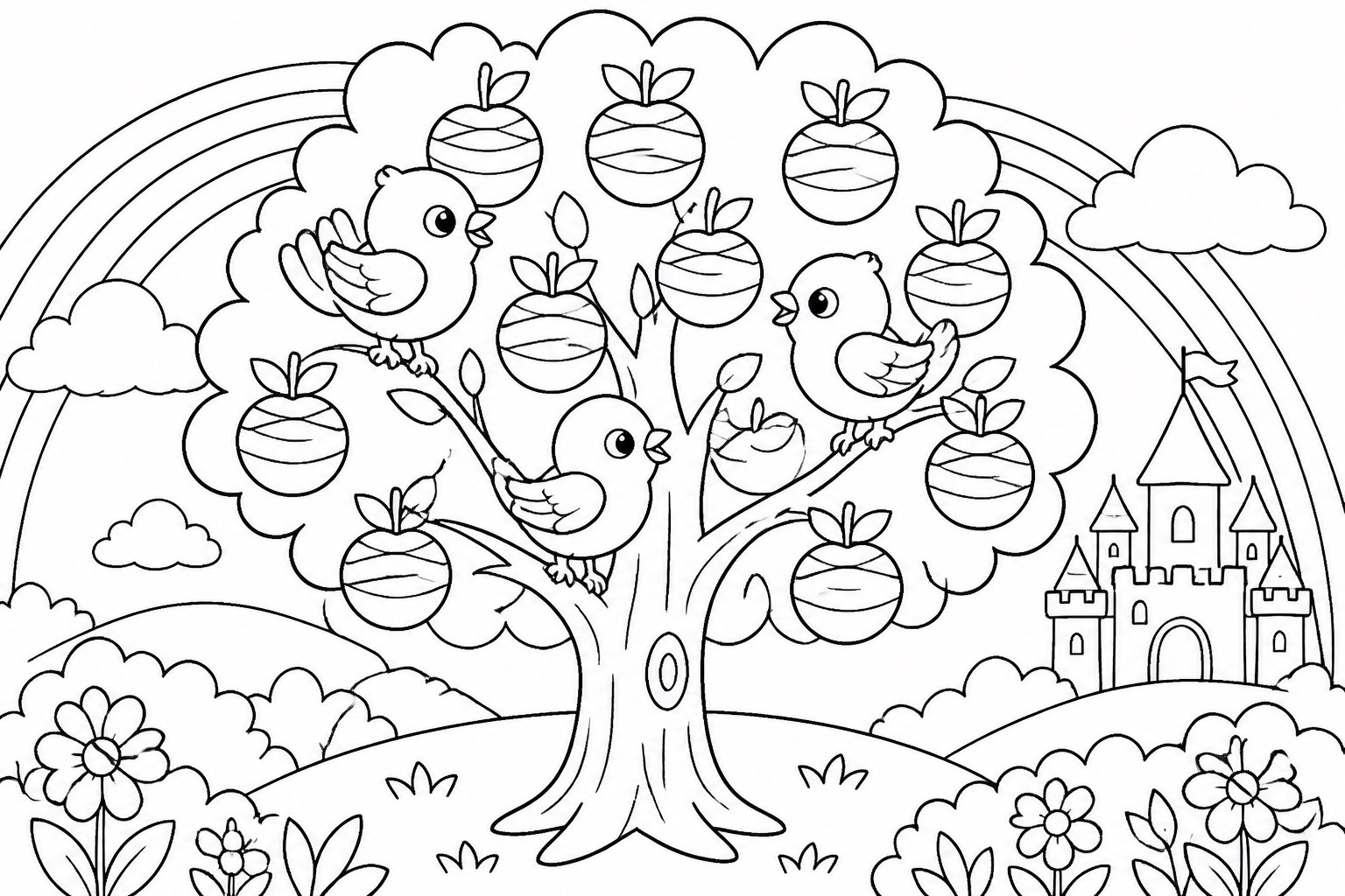 Passarinho na árvore frutífera arco-íris