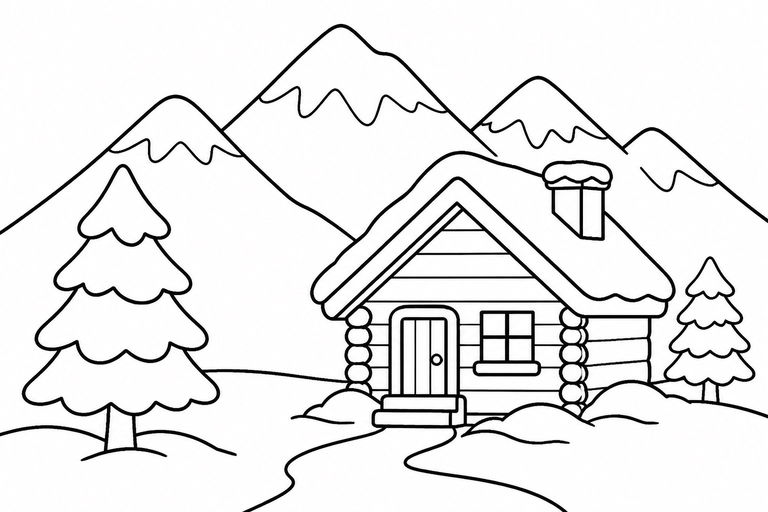 Holzhütte unter verschneiten Bergen