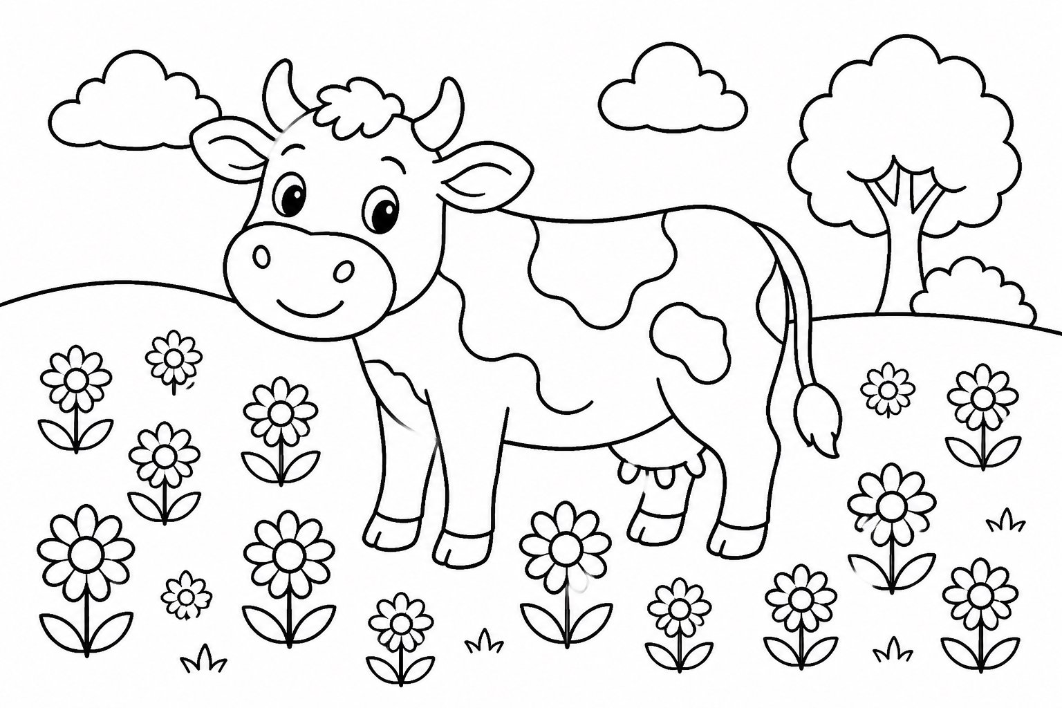 Vache dans le champ de marguerites