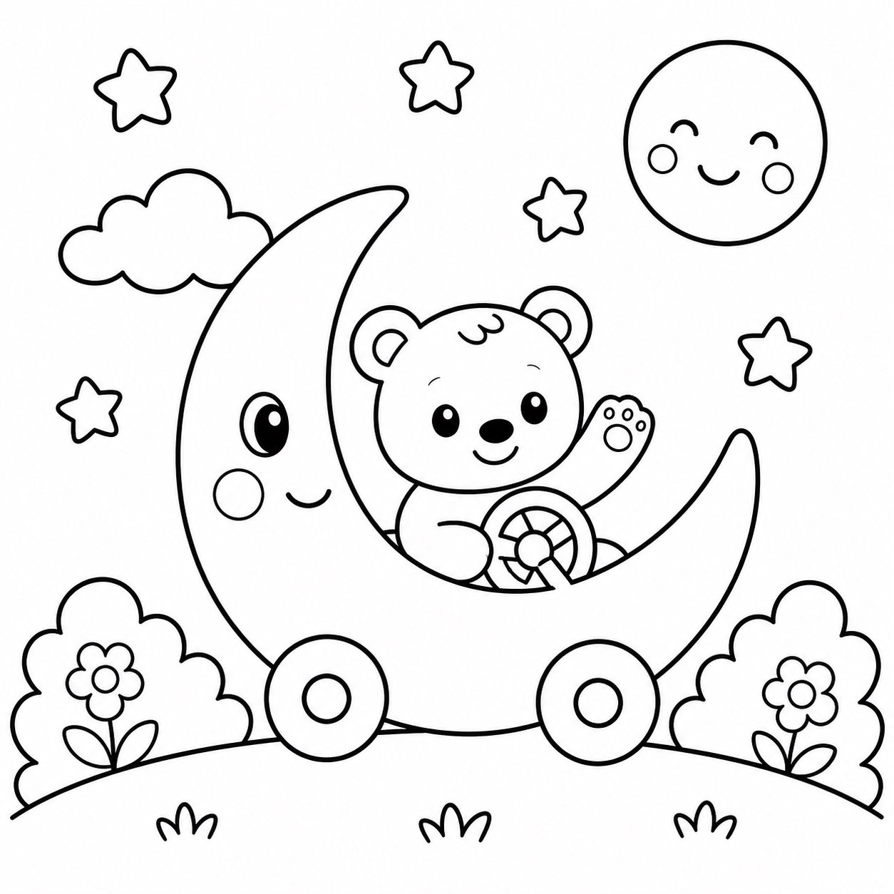 O ursinho entra no carro em forma de lua crescente