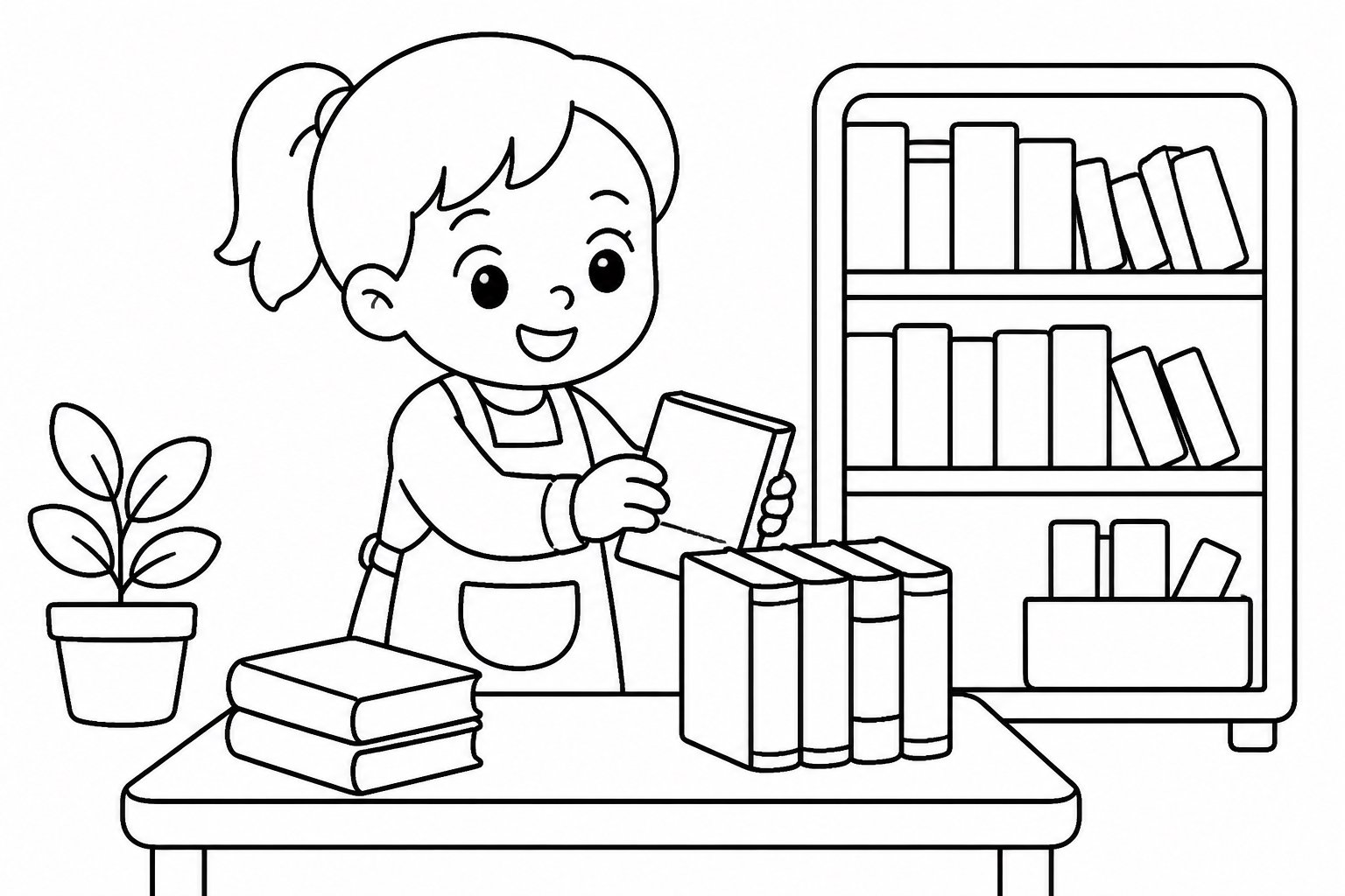 Petit bibliothécaire rangeant des livres