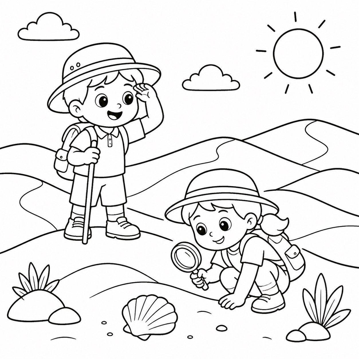 小朋友探索沙丘
