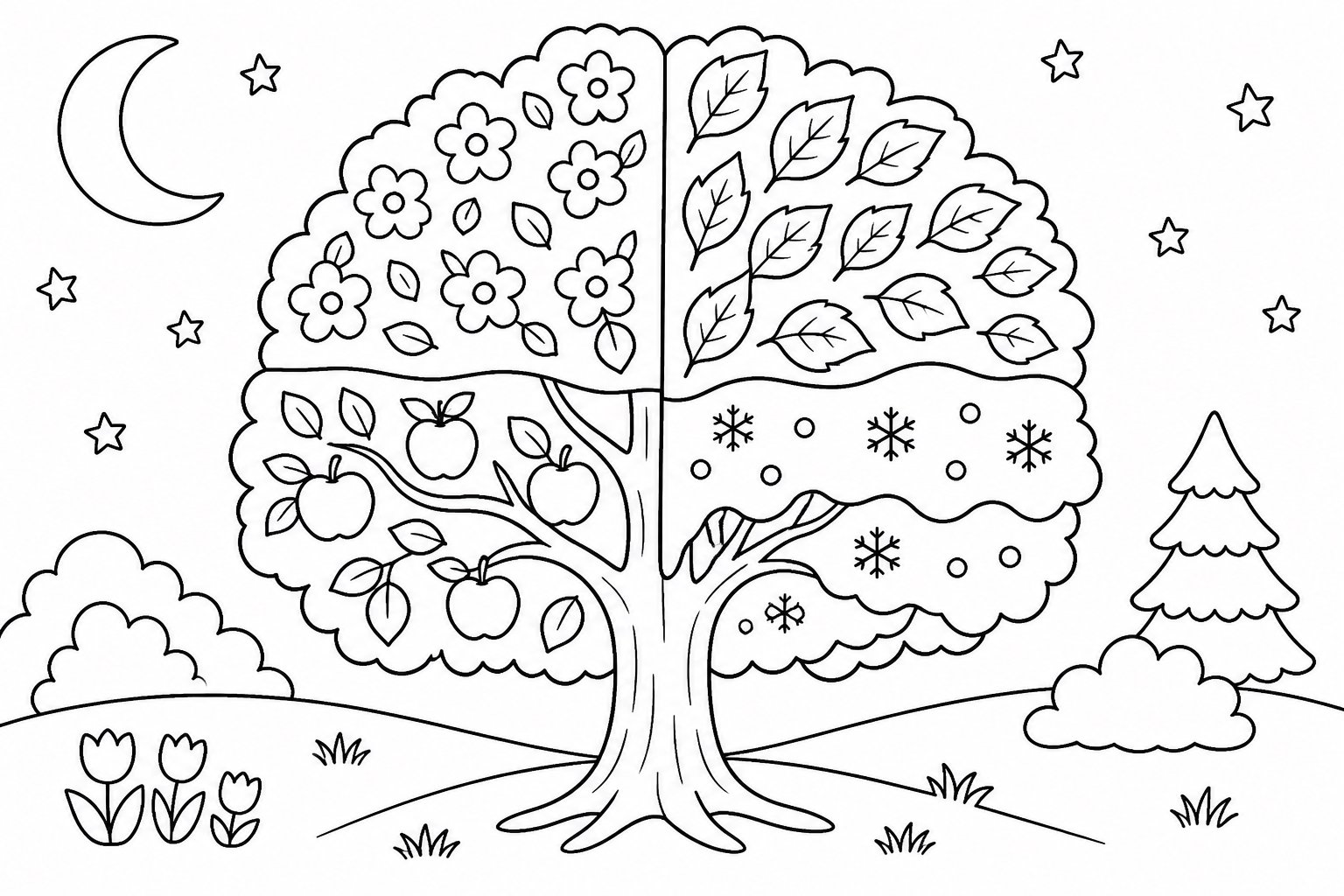 Árbol de las cuatro estaciones bajo la luz de la luna