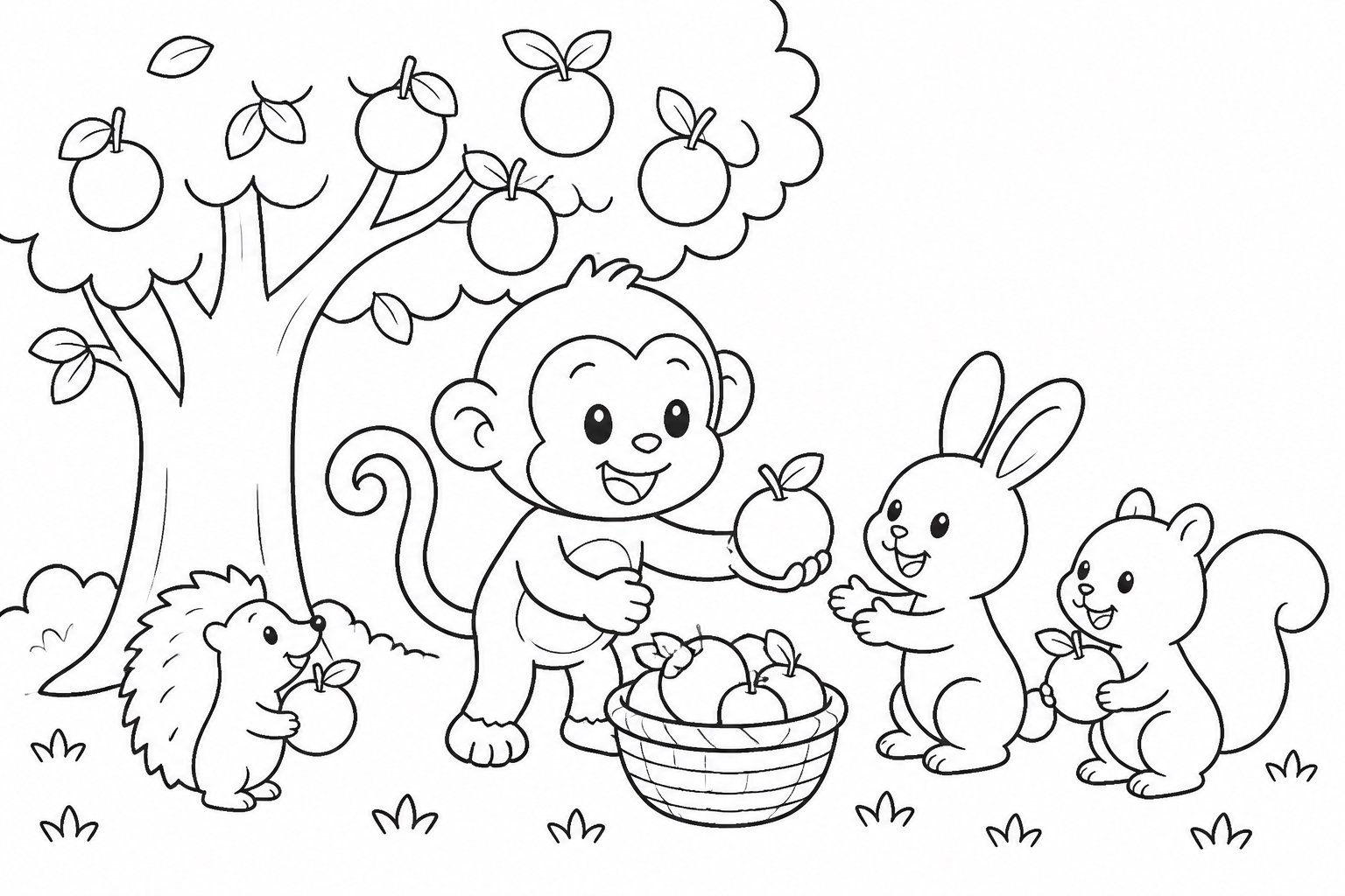 Petit singe partageant des fruits sous l’arbre