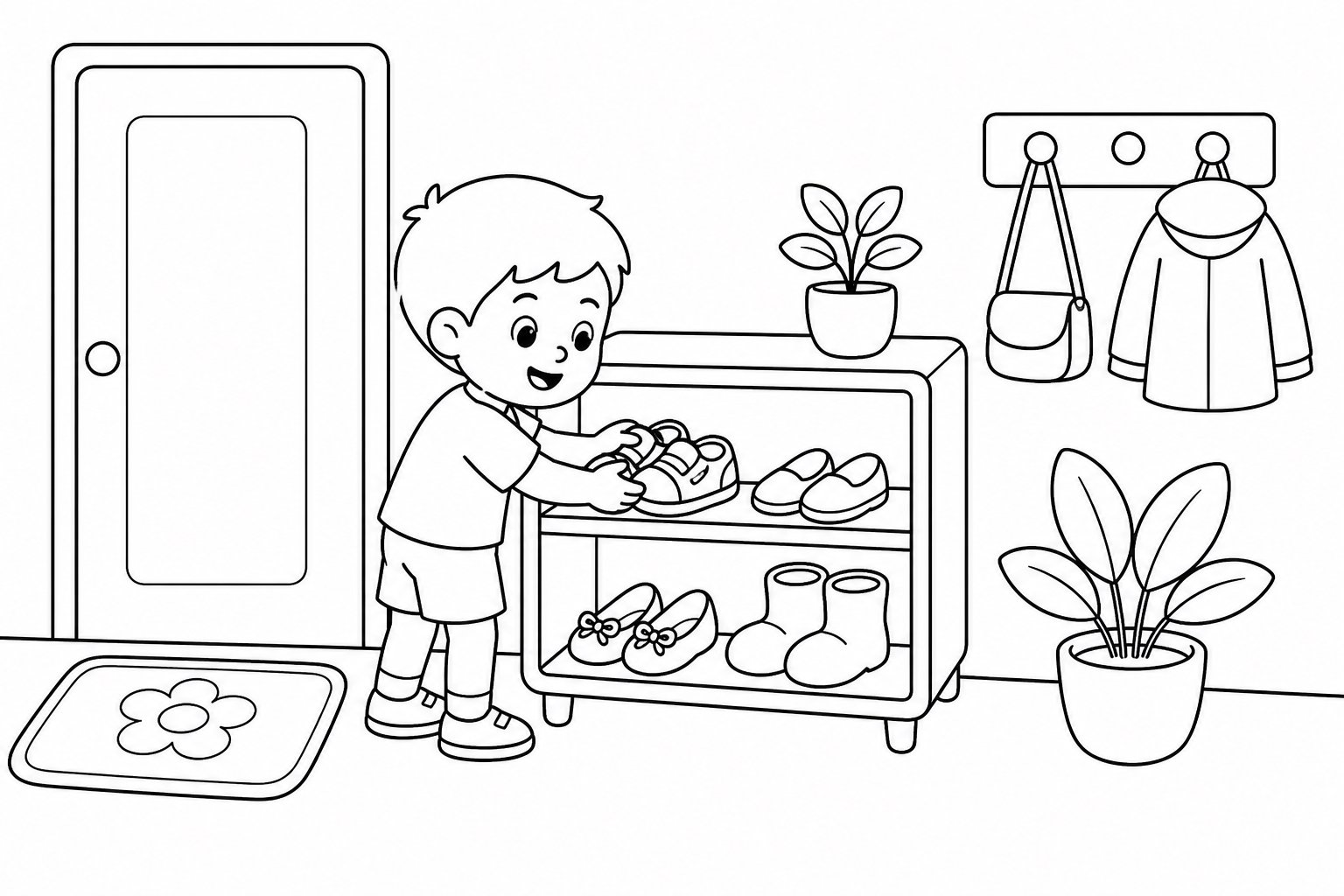 Kinder ordnen den Schuhschrank