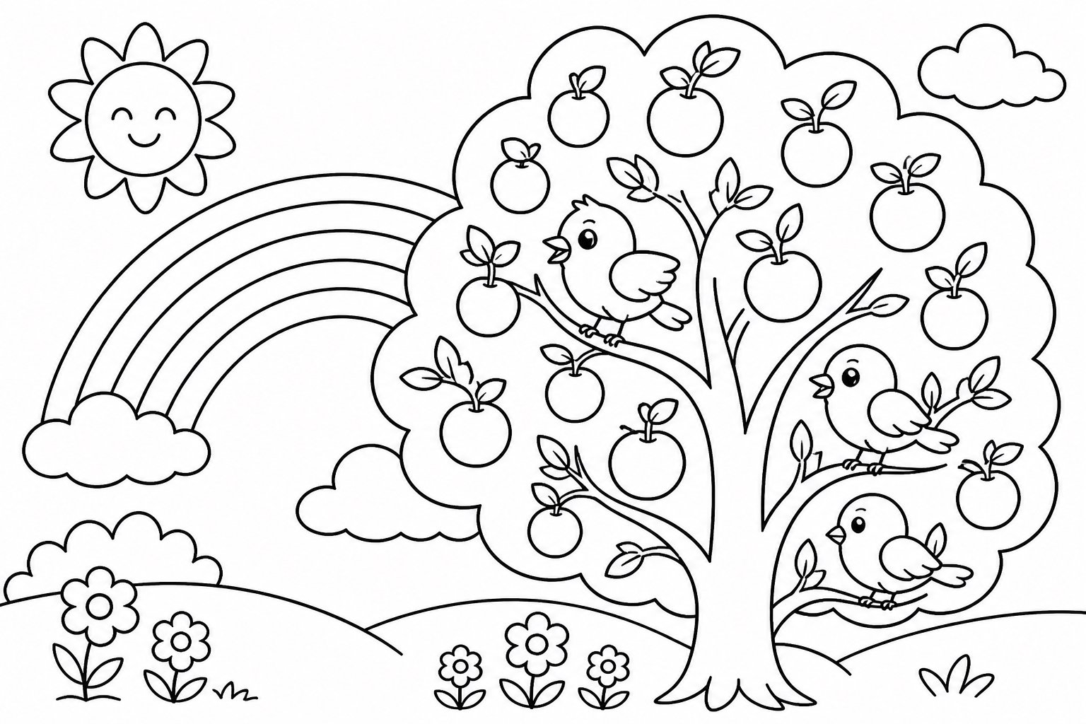 Petit oiseau dans l’arbre fruitier arc-en-ciel