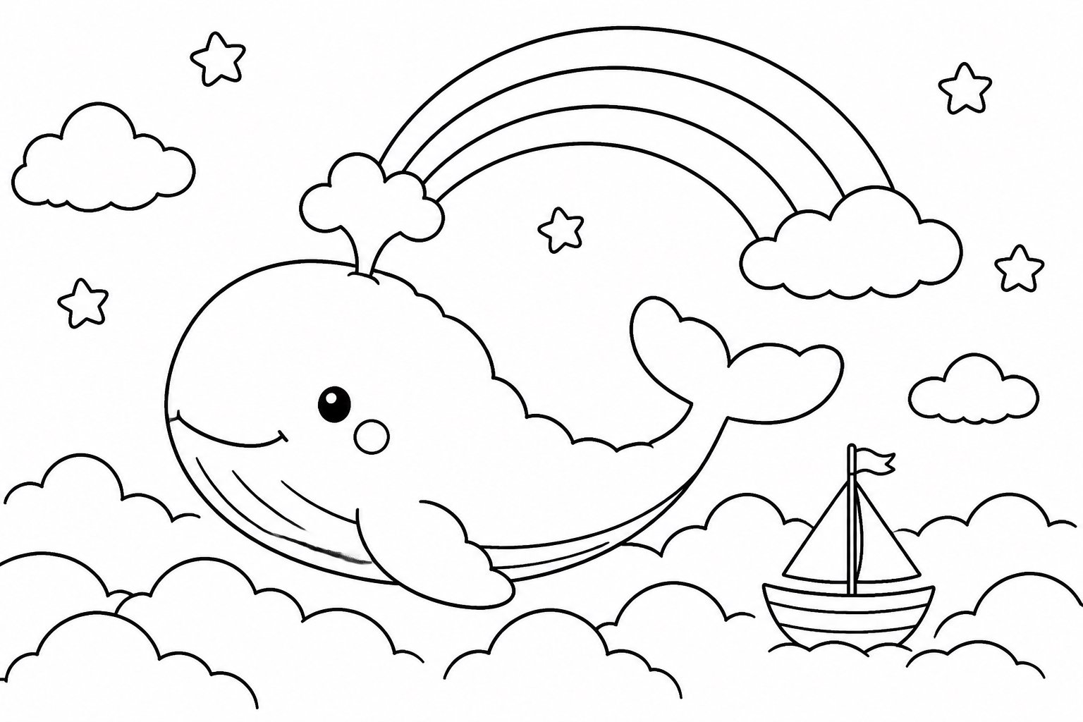 La baleine nuage souffle un arc-en-ciel