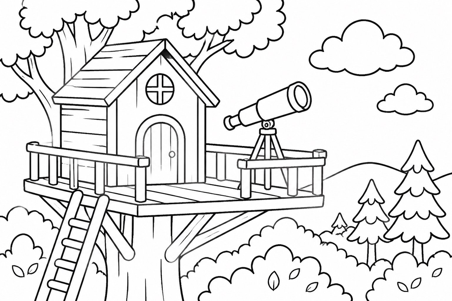 Telescopio en la terraza de la casa del árbol