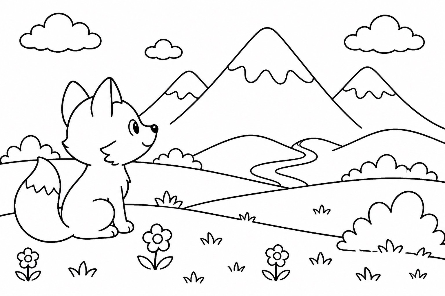 Raposa contemplando as montanhas distantes