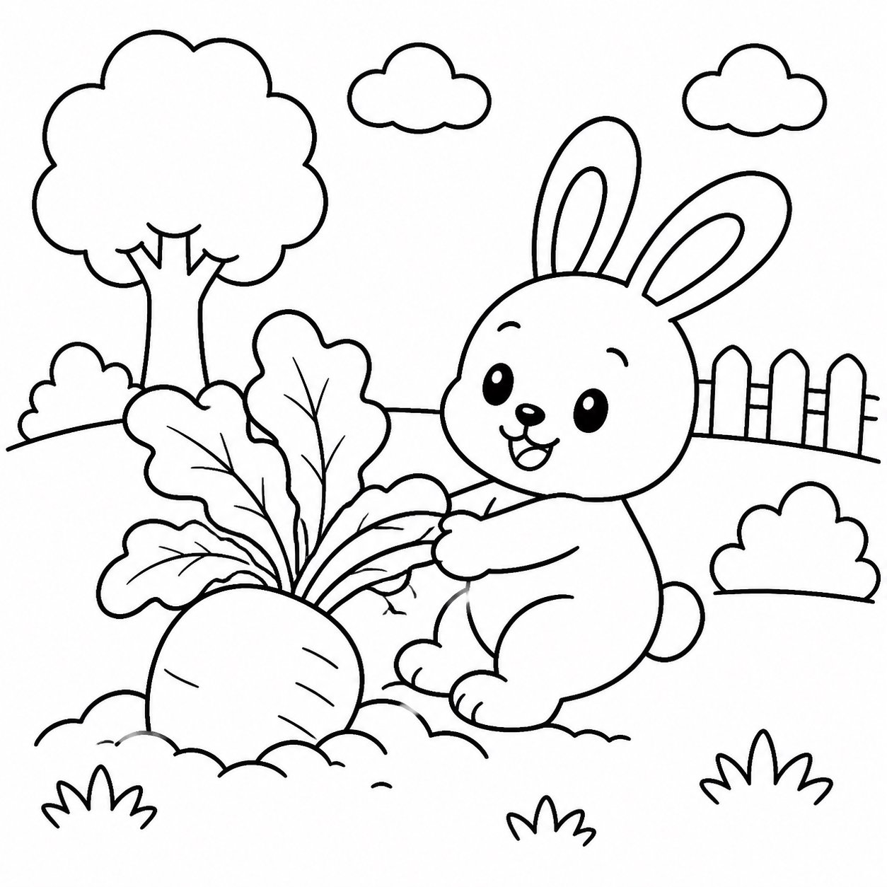 大根を引き抜く小さなウサギ
