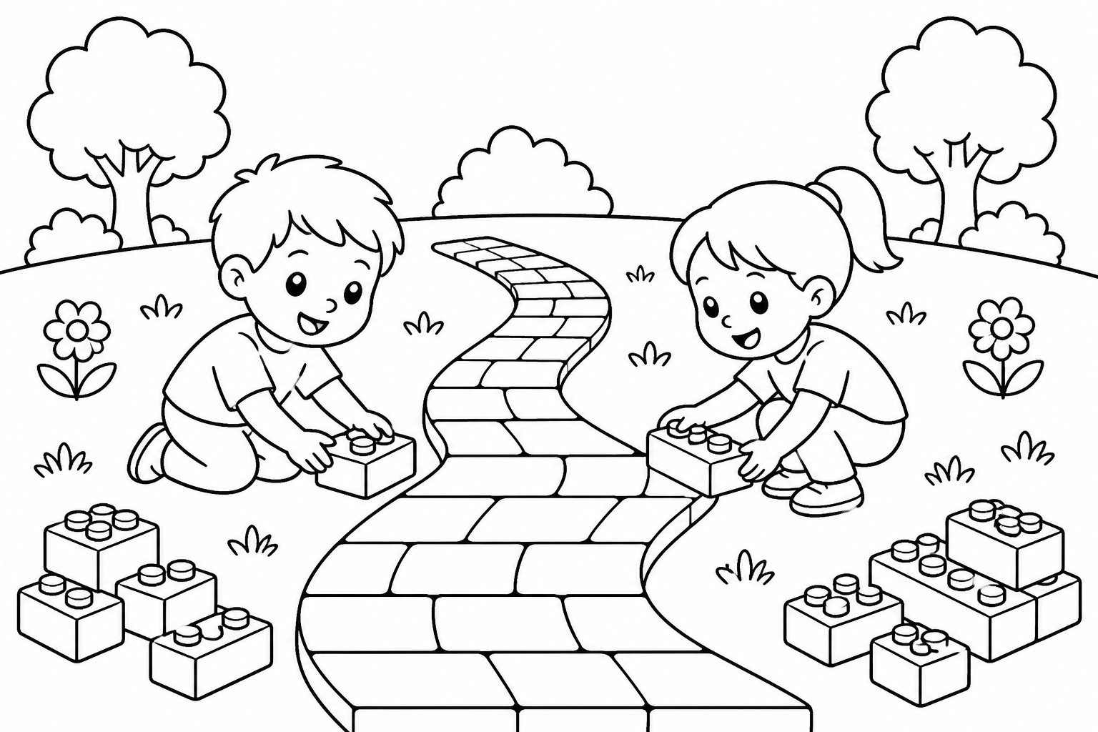 Construire un chemin dans le parc en blocs