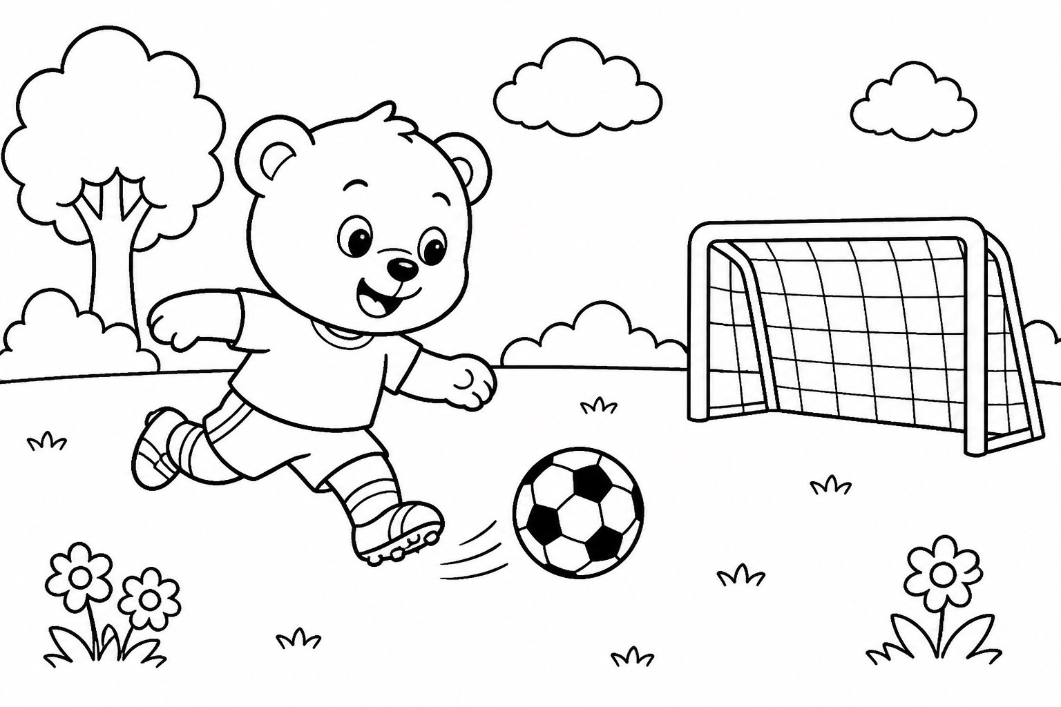 Der kleine Bär spielt Fußball