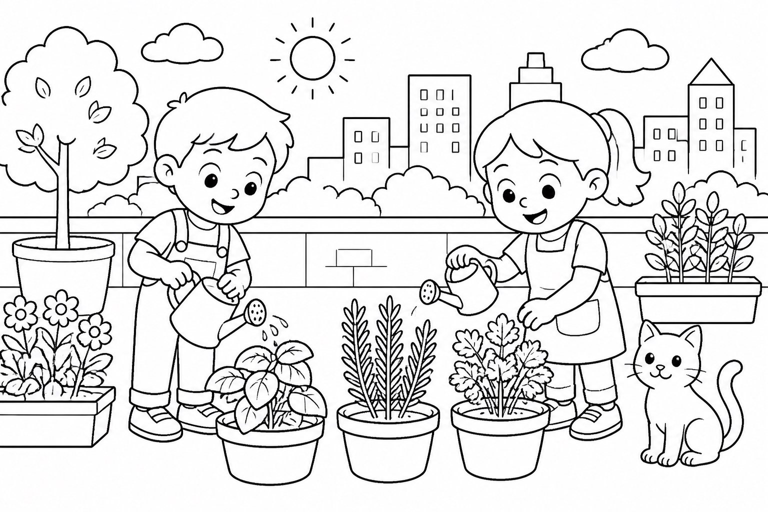 أطفال يسقون الأعشاب