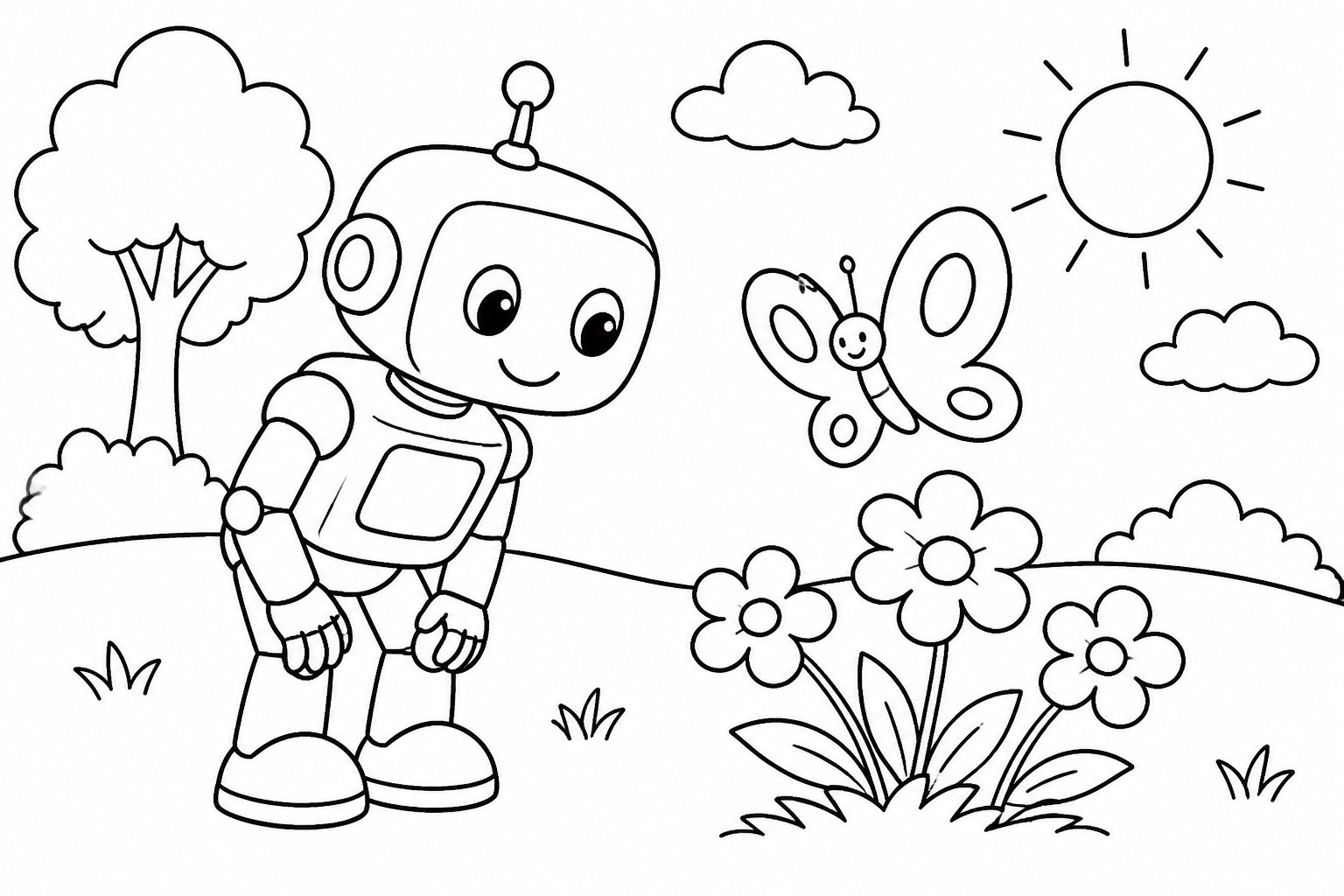 Robot observant un papillon
