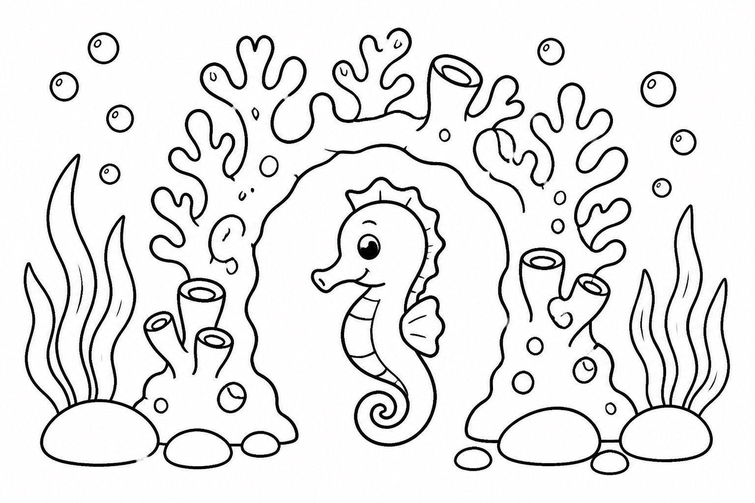 Hippocampe passant par une porte de corail