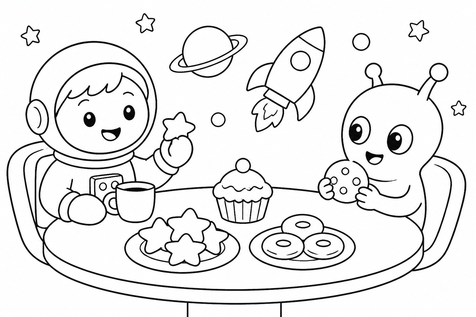 Aperitivos en una mesa espacial