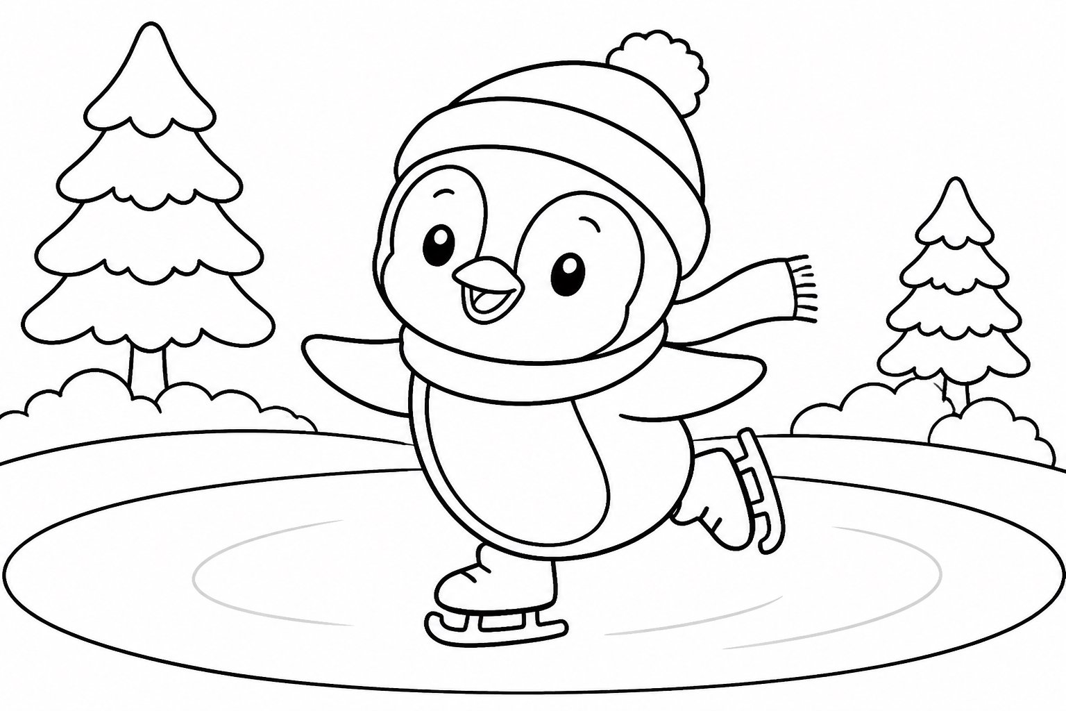 El pingüino pequeño patina sobre hielo