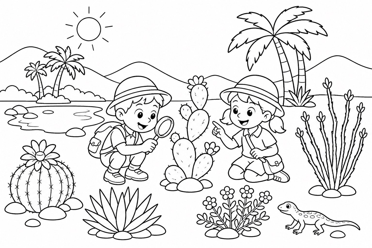 Enfants observant des plantes du désert