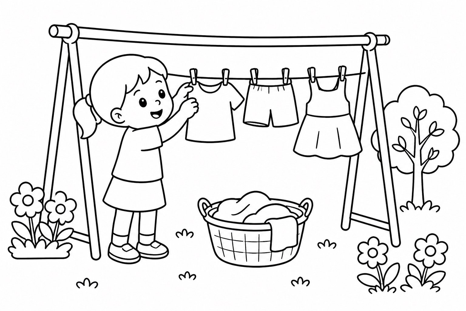 Niños tendiendo ropa pequeña