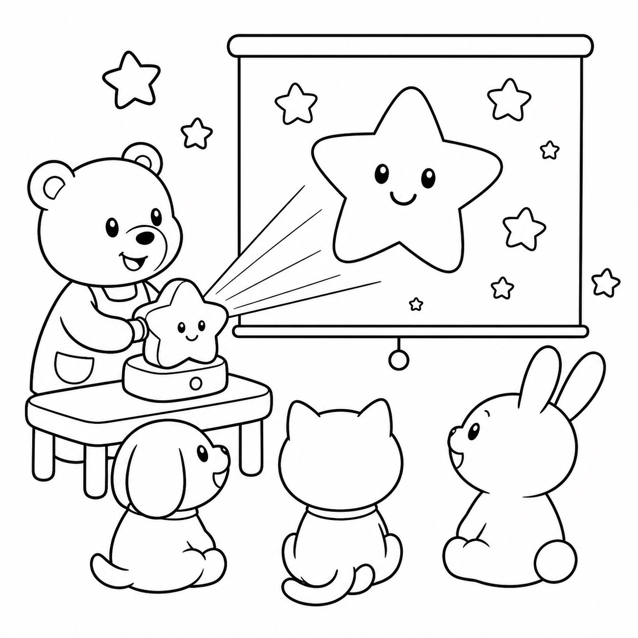 Clase con proyección de estrellas