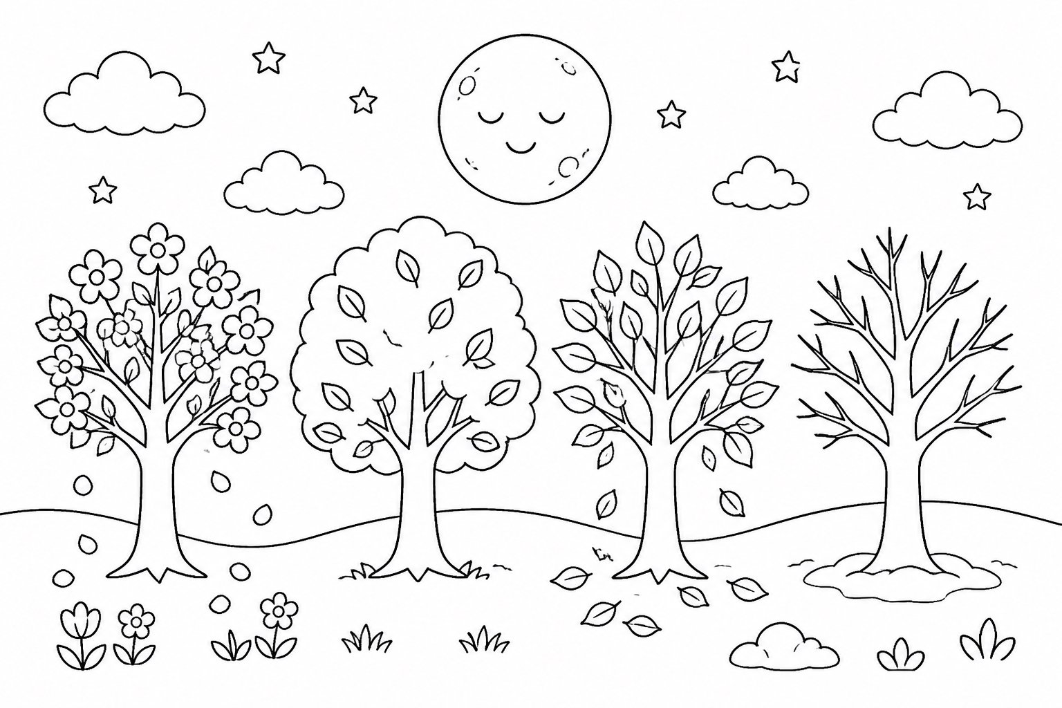 Árbol de las cuatro estaciones bajo la luz de la luna