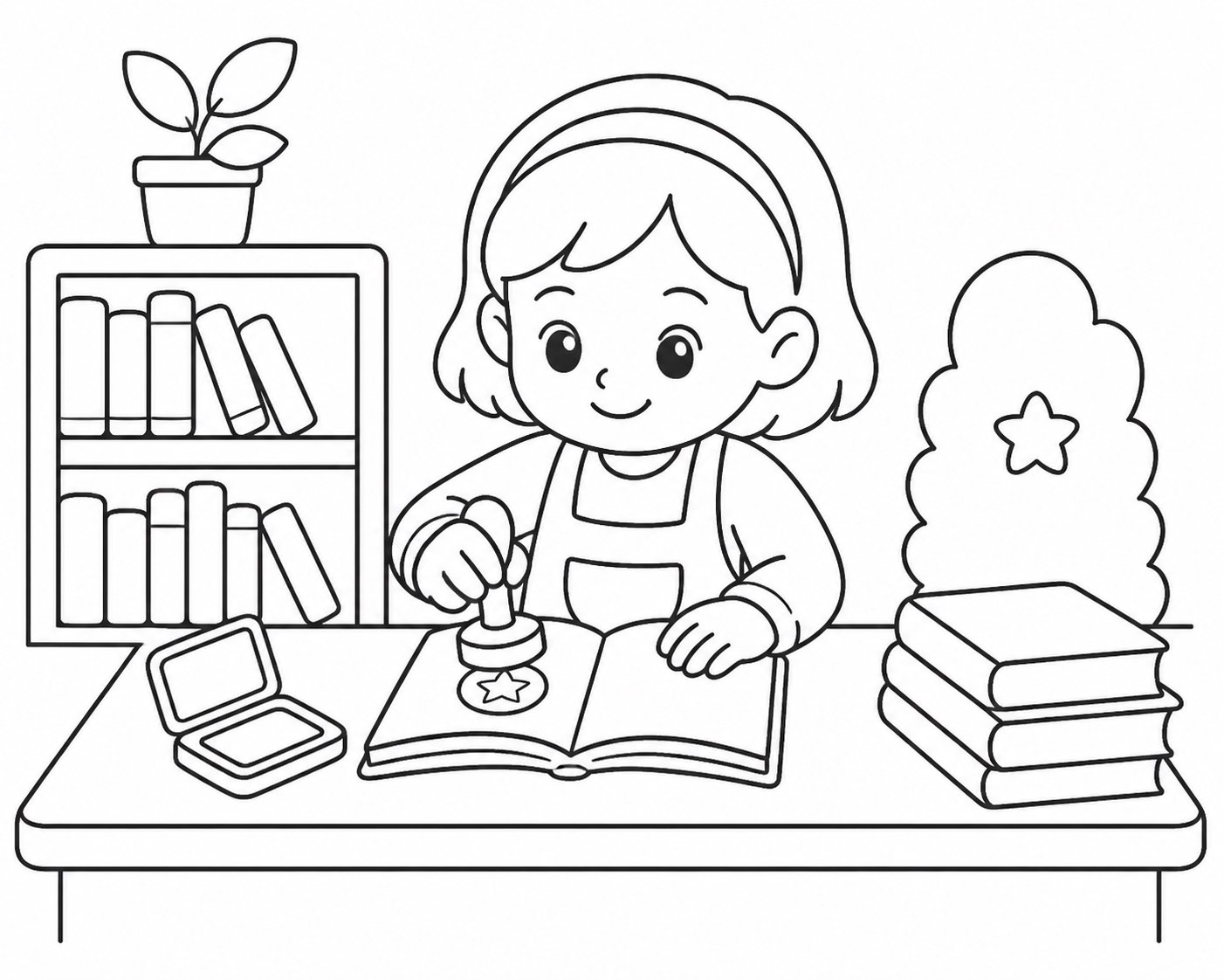 أمين مكتبة صغير يختم الكتب