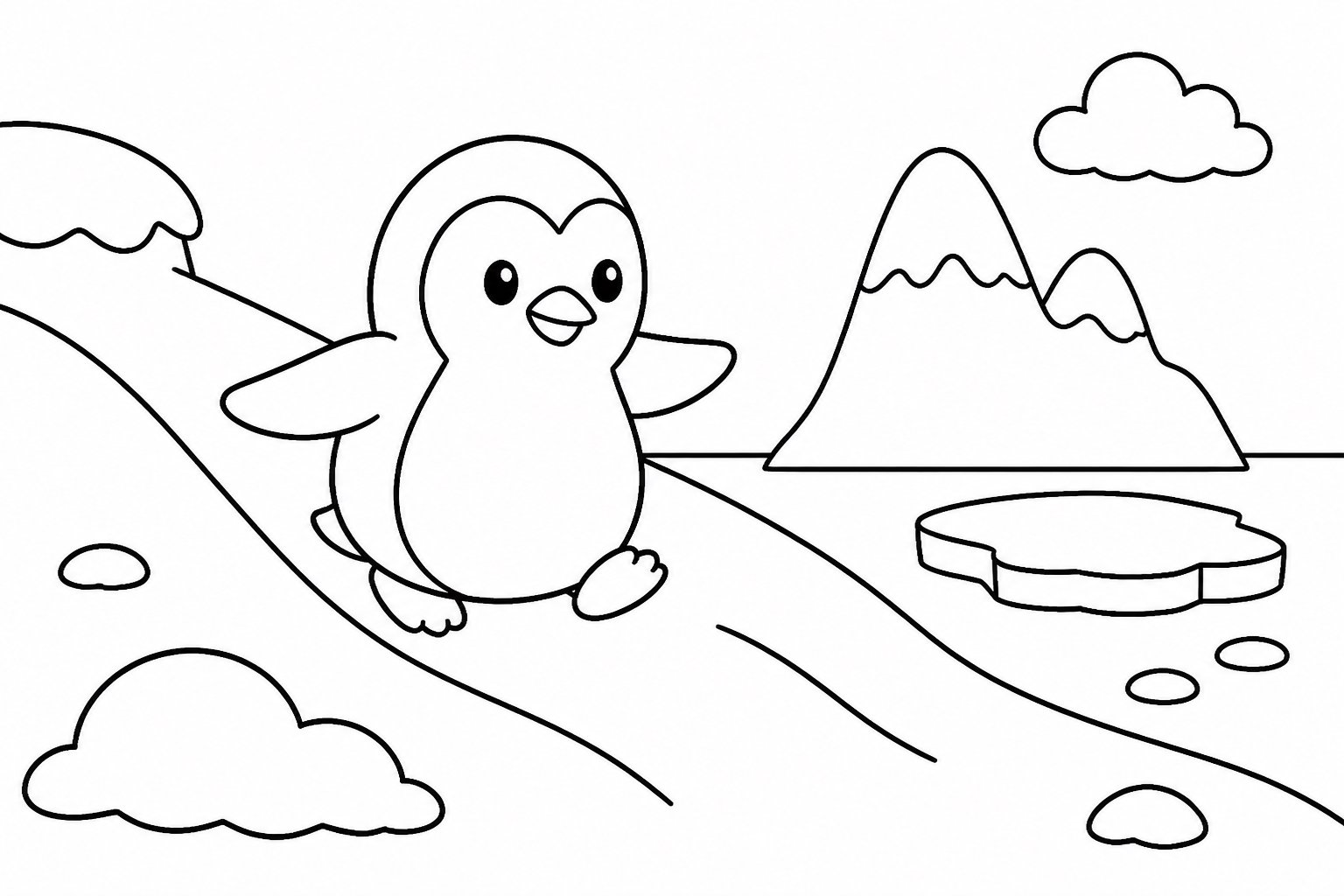Pequeño pingüino pasando por una ladera nevada