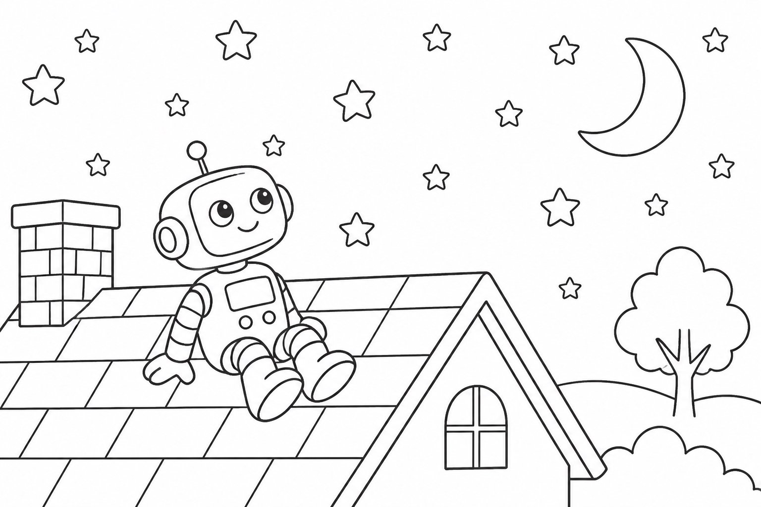 Robot observant les étoiles sur le toit