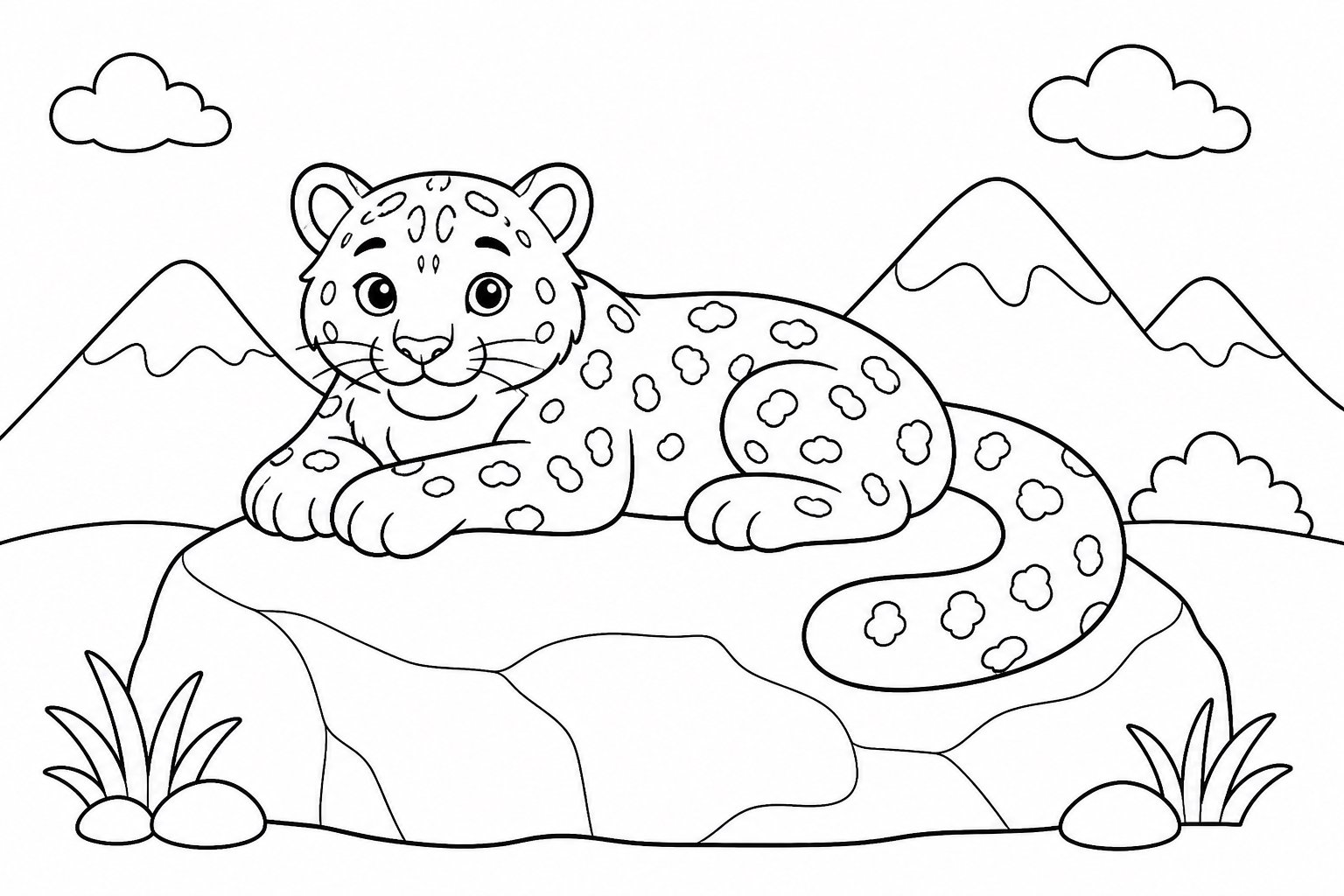 Leopardo de las nieves tumbado sobre una roca grande
