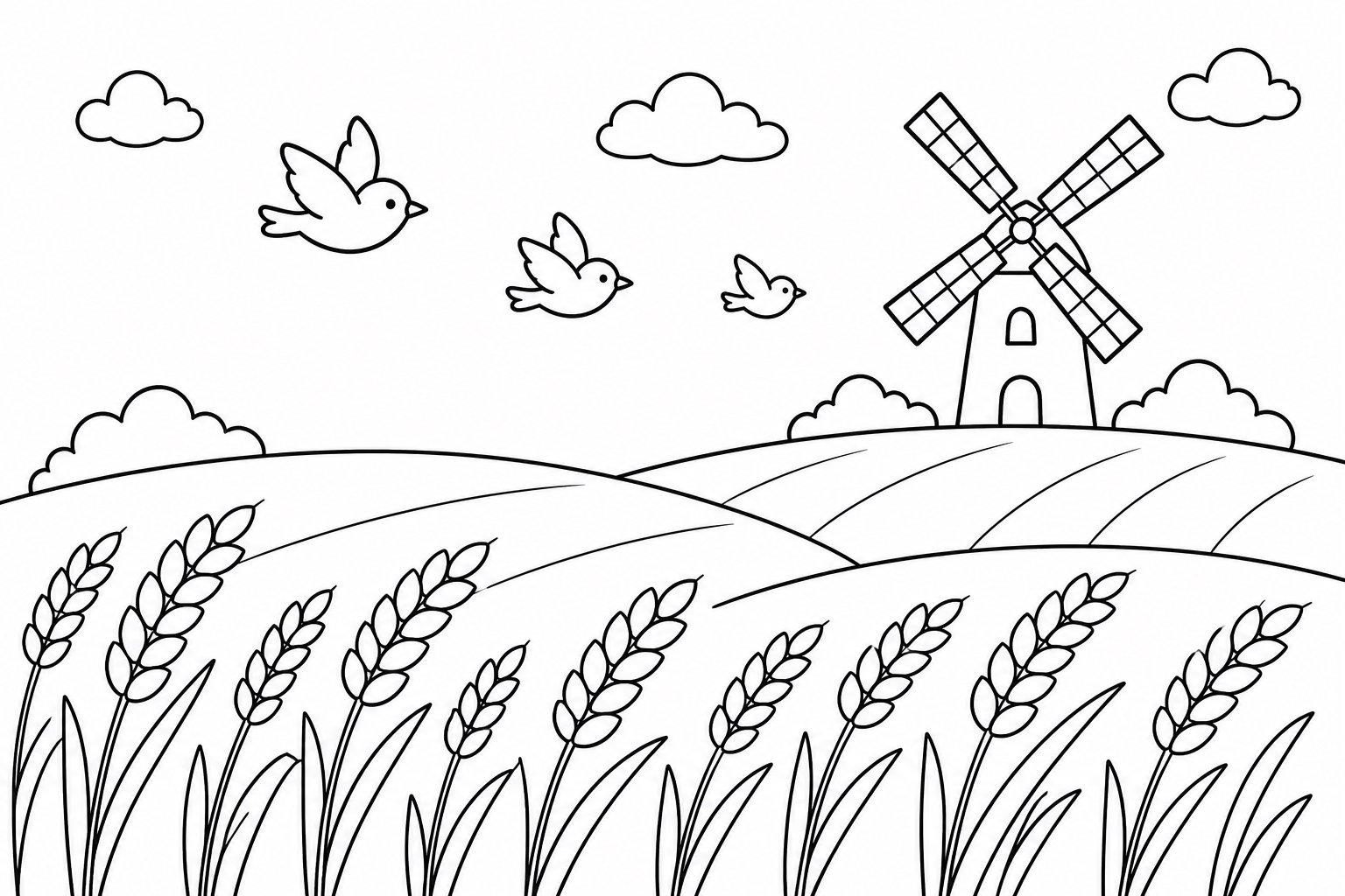 Volée d’oiseaux au-dessus des épis de blé dans le vent