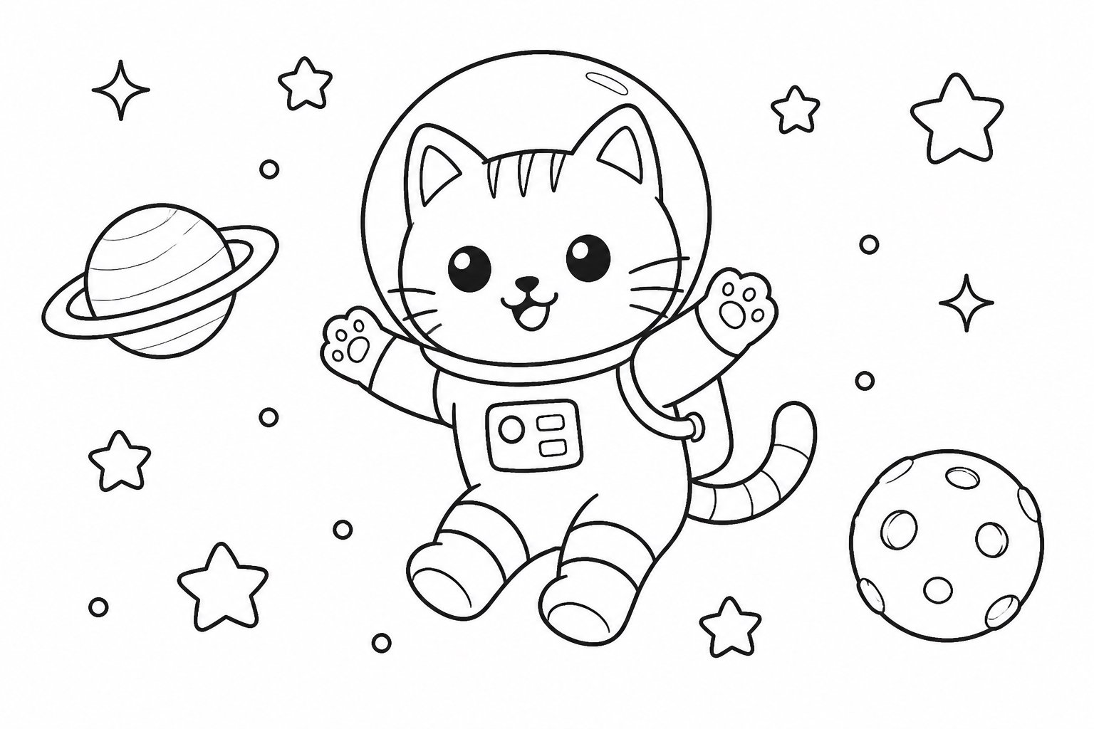 Gato espacial flotando en el cielo estrellado