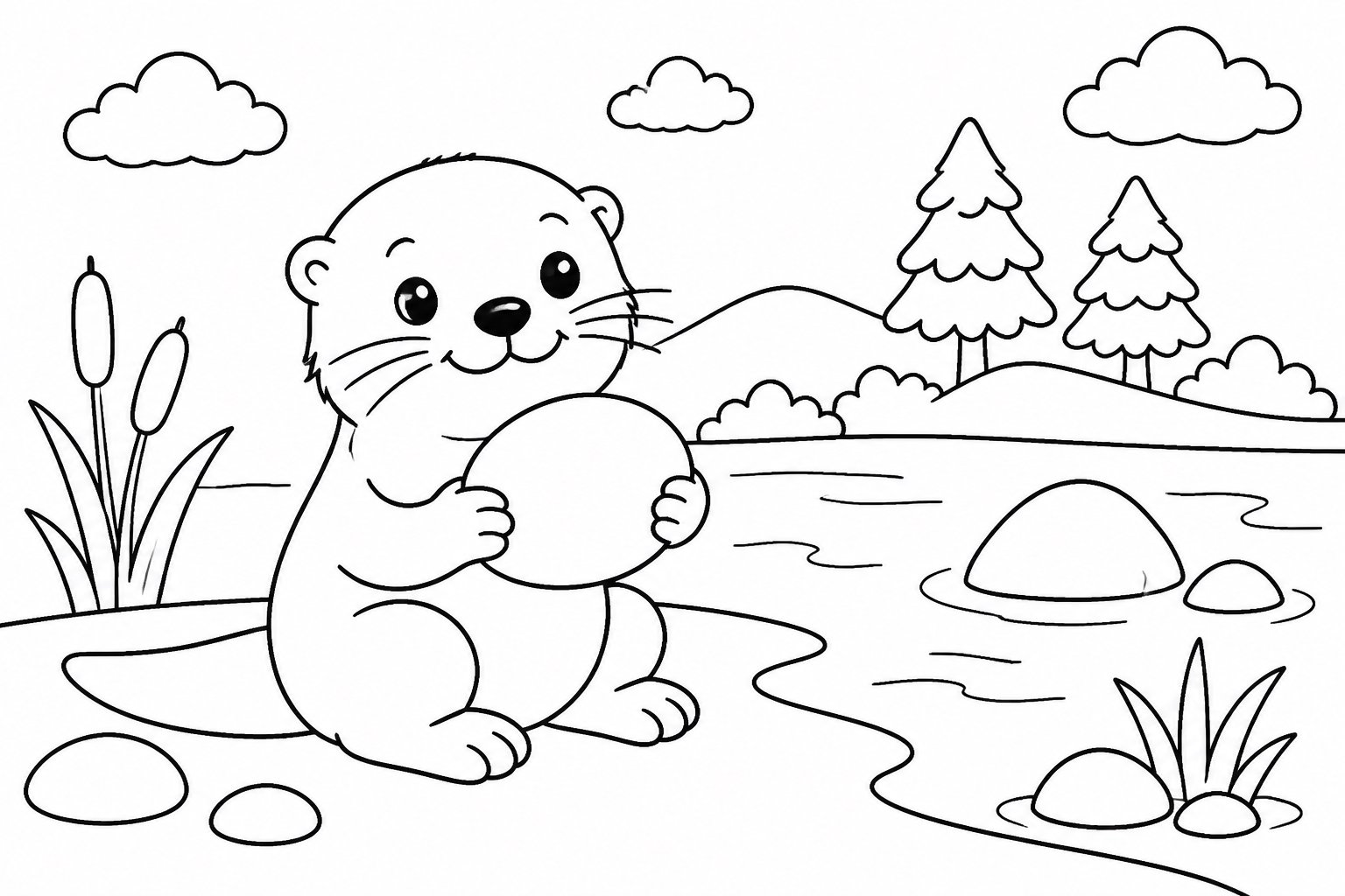 Loutre tenant une pierre ronde