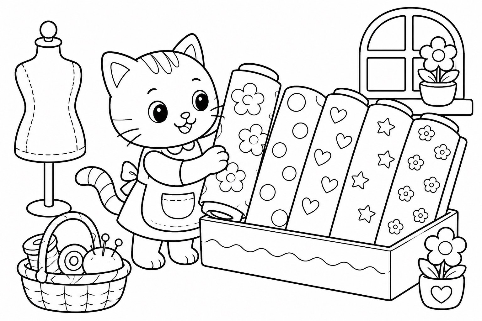 花柄の布を選ぶ子猫