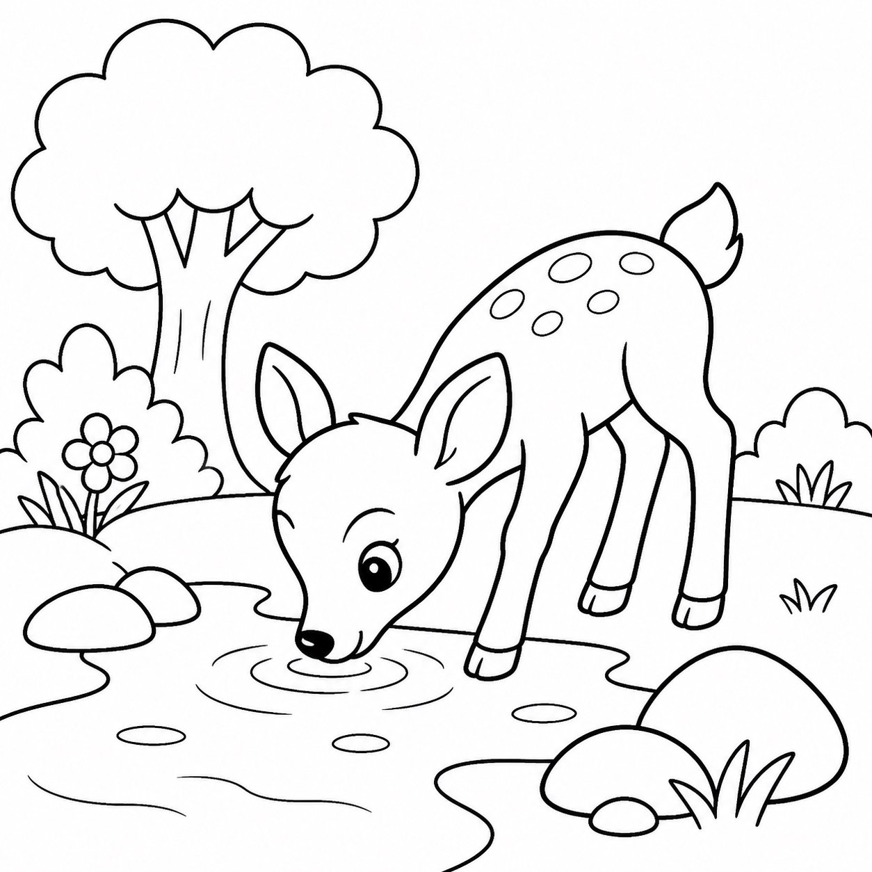 Petit faon buvant dans le ruisseau
