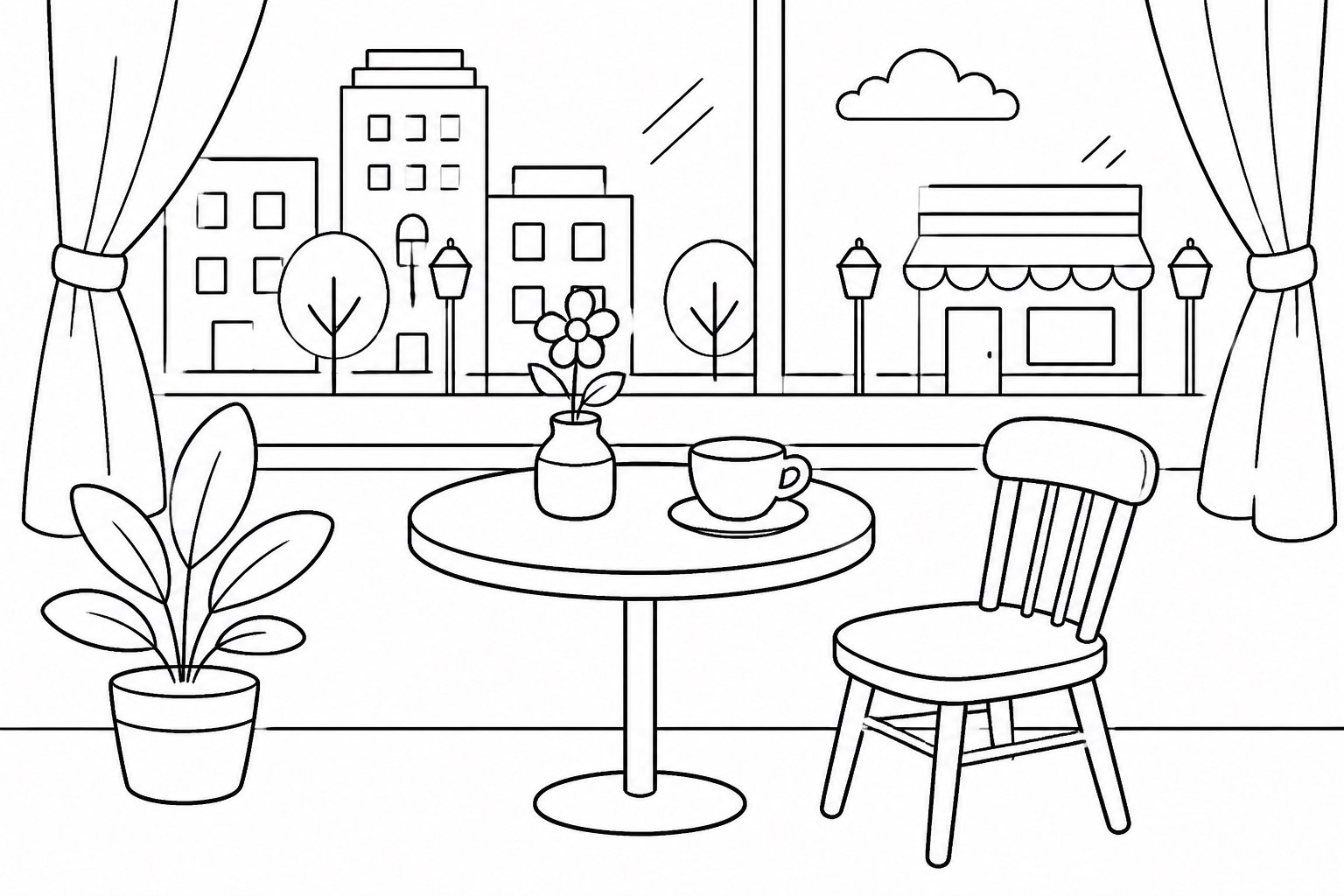 Mesa pequeña junto a la ventana de la cafetería