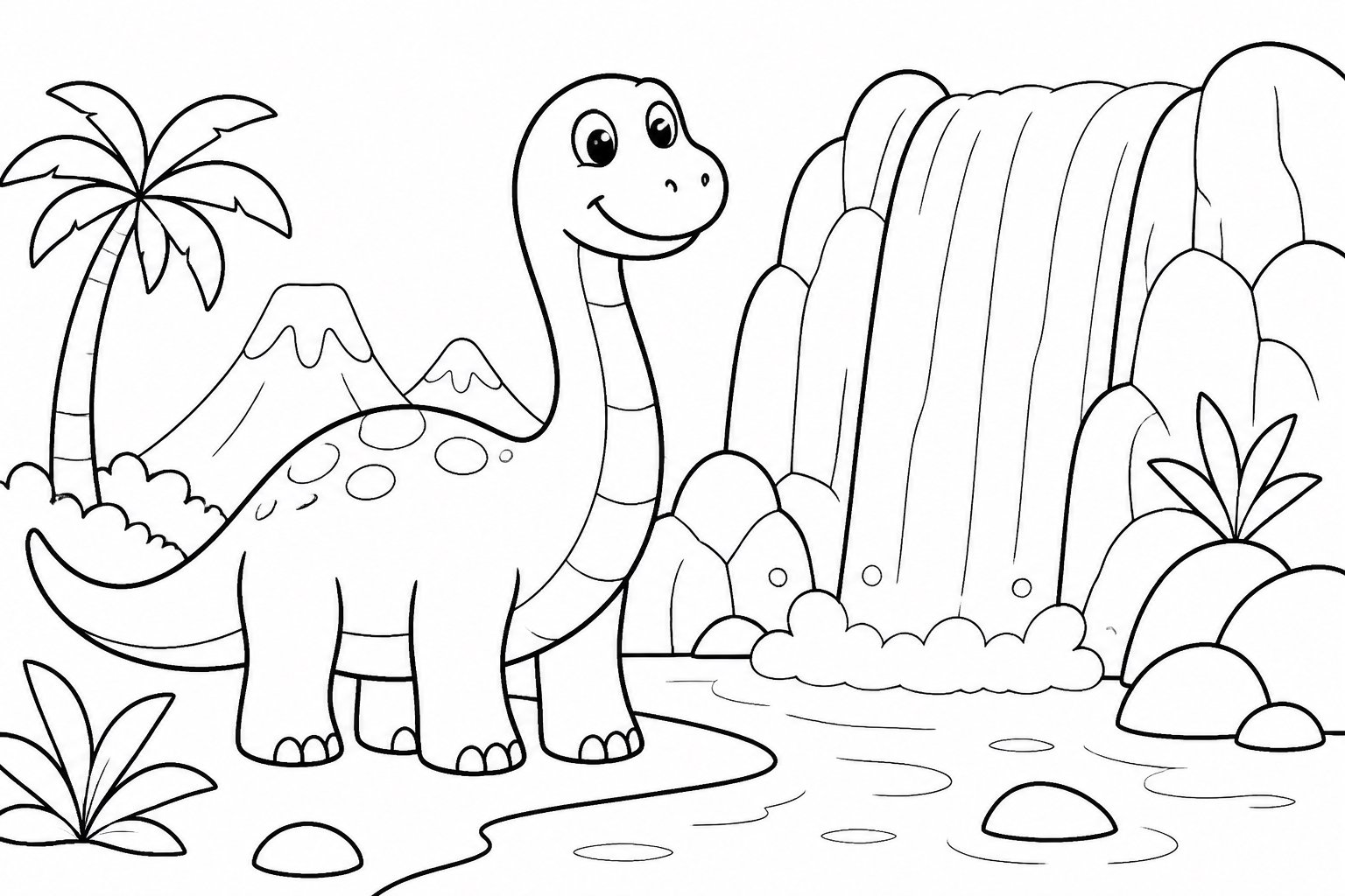 Dinosaurio de pie junto a la cascada