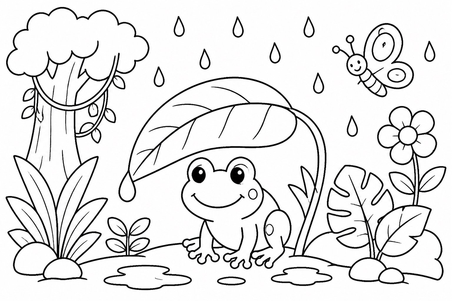 Sapo escondido sob uma folha molhada pela chuva
