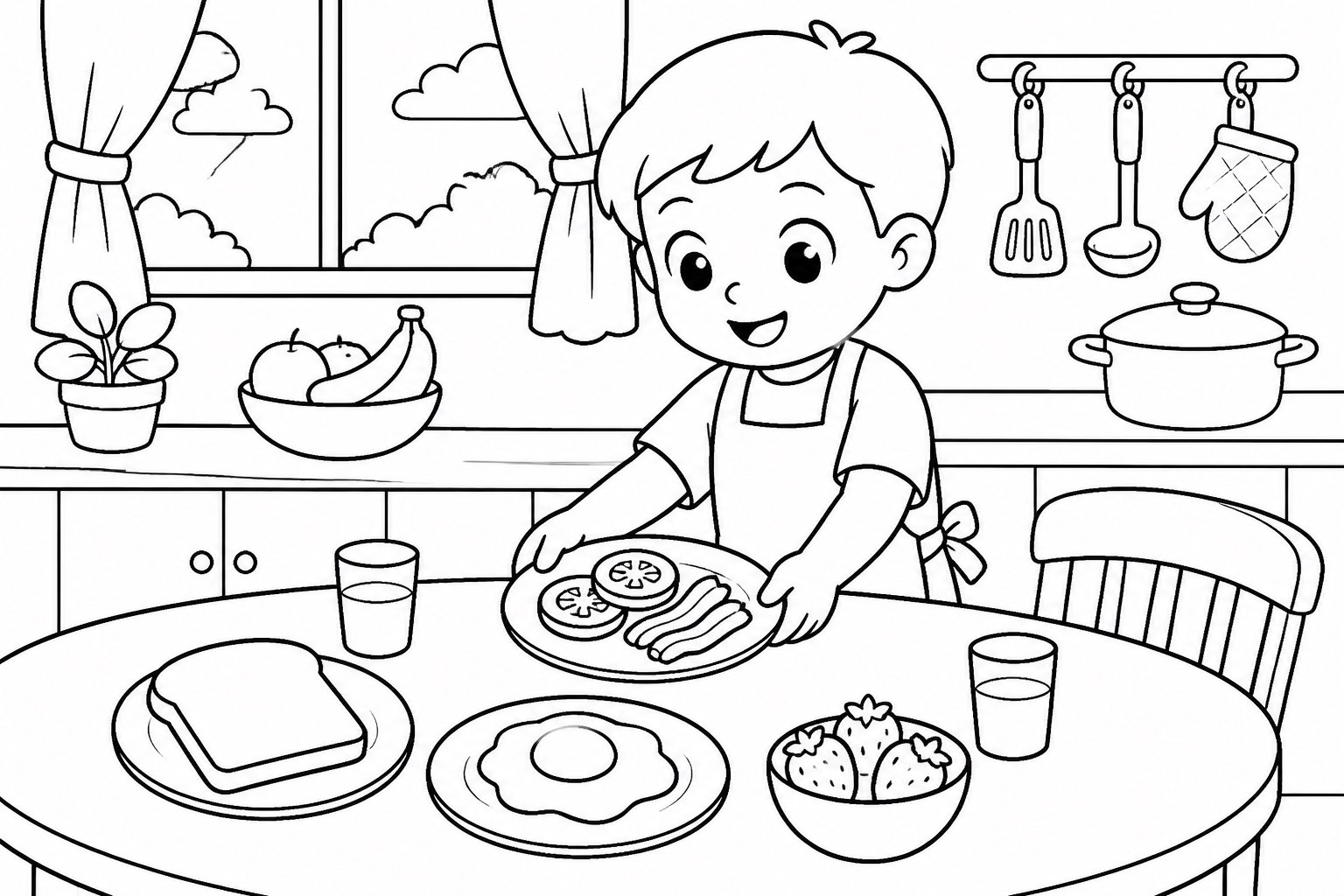 Niños preparando la mesa del desayuno