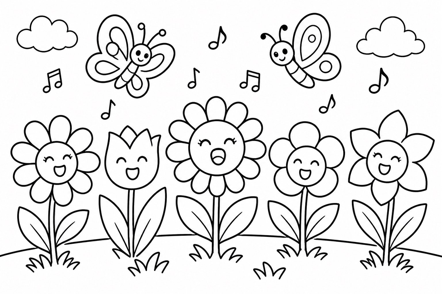 Fleurs chantantes et papillons