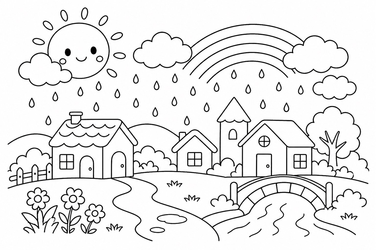 太阳雨下的小村庄