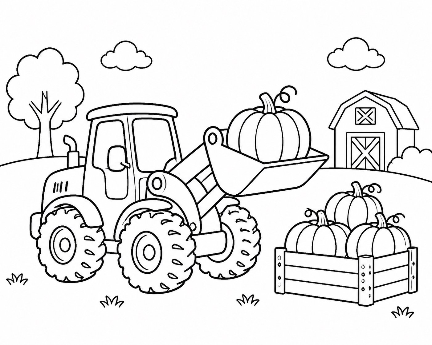 Chargeuse transportant des citrouilles