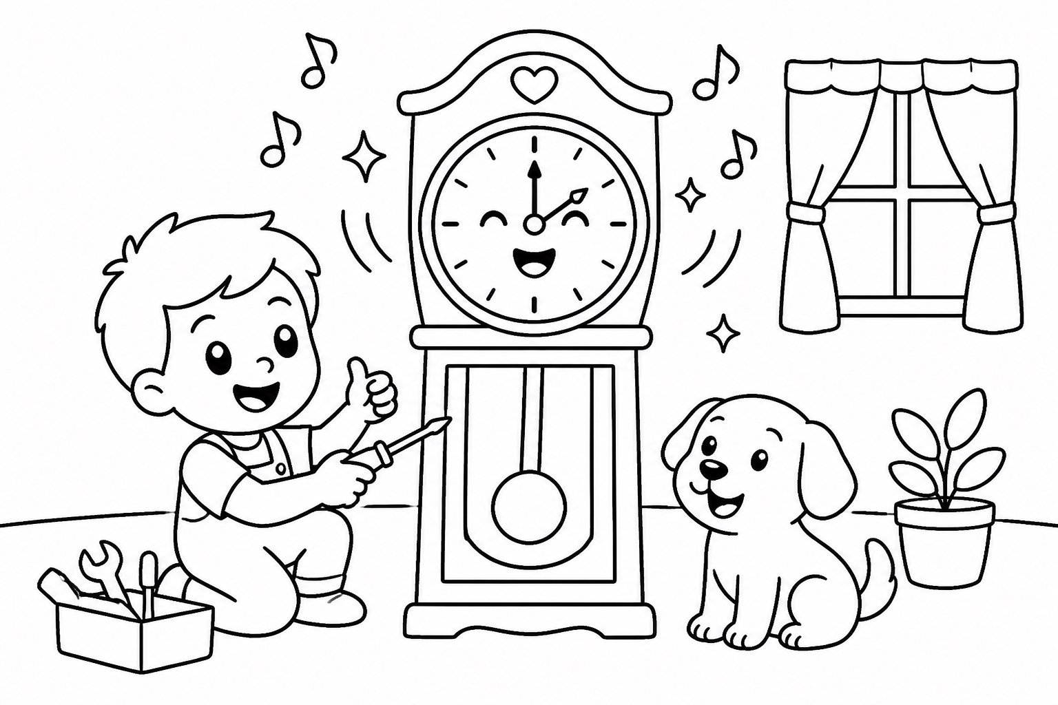 El niño repara un reloj que canta