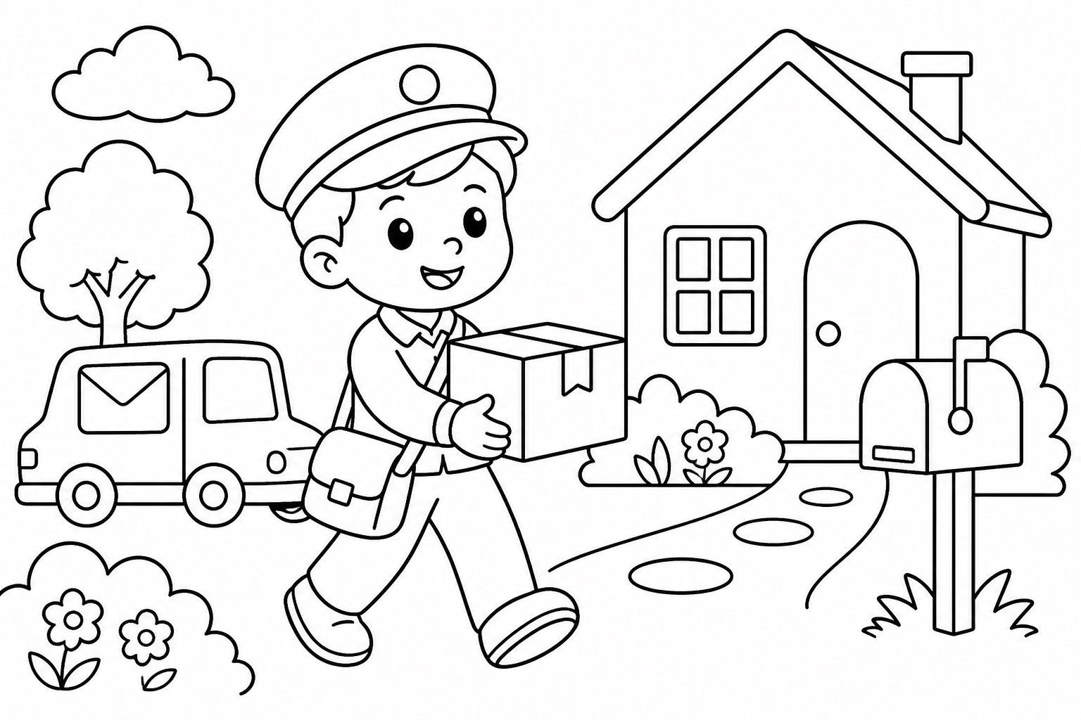 Pequeño cartero entregando un paquete