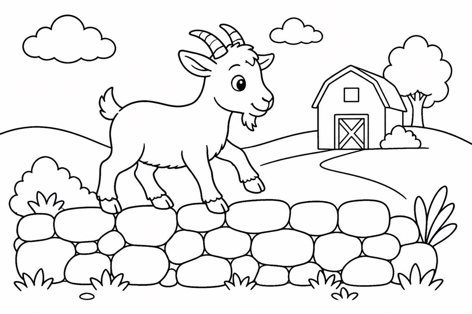 Cabra passando por um muro de pedra