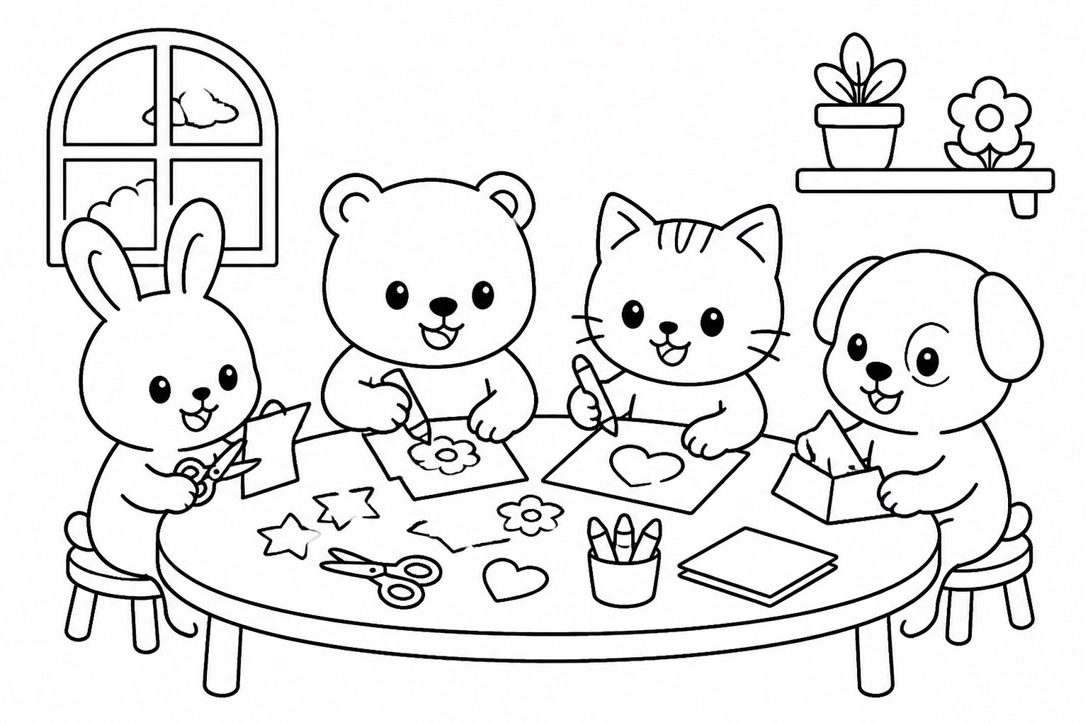 動物の仲間たちの工作テーブル
