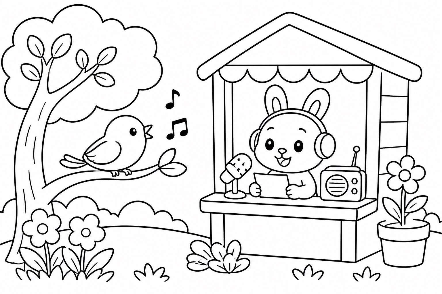 窓の外で番組を聞く小鳥